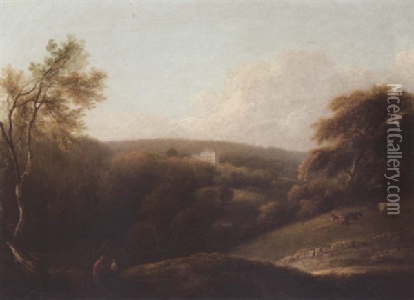 View Of Stackallen House, County Meath, From The Park Oil Painting - Henry Brocas Jr.
