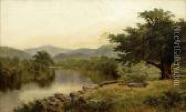 A Welsh River Landscape Oil Painting - William Henry Mander