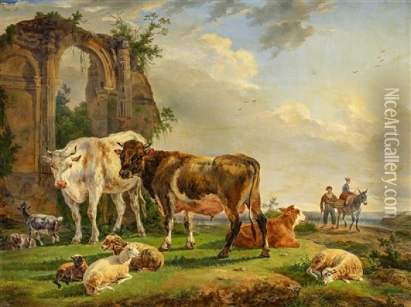 Kuhe Auf Der Weide Oil Painting - Henri Delattre