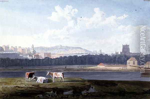 View Across the Floating Harbour with St Georges Brandon Hill the Cathedral Oil Painting - Samuel Jackson