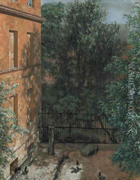 View into a Little Yard (Blick in einen kleinen Hof) Oil Painting - Adolph von Menzel