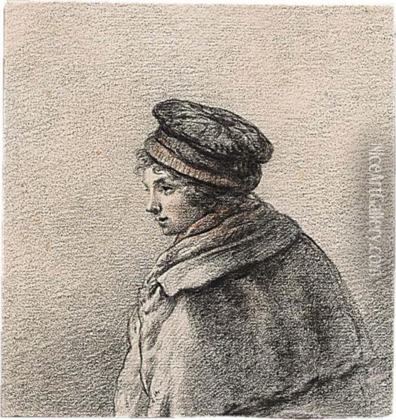 Half-length Study Of A Youth In A Hat And Coat Oil Painting - Willem Albertus Haanebrink