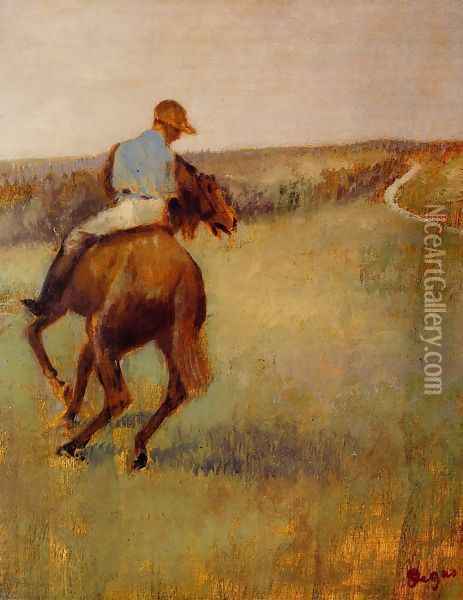 Jockey in Blue on a Chestnut Horse Oil Painting - Edgar Degas