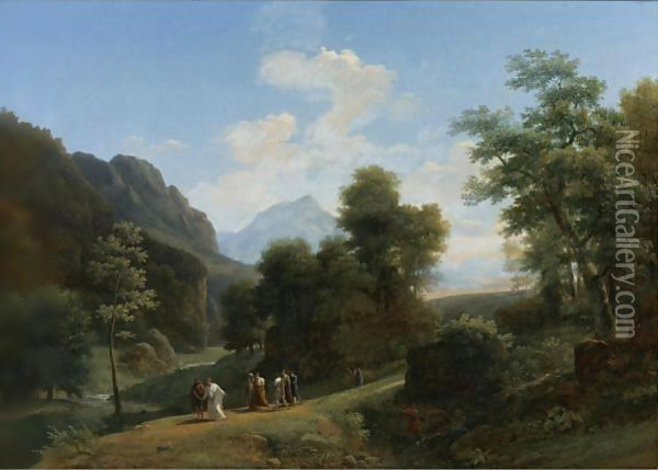 A Classical Landscape With Marius Fleeing Rome At The Approach Of Sylla Oil Painting - Jean-Victor Bertin