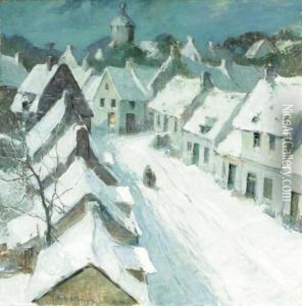Normandy Village In Winter Oil Painting - George Ames Aldrich