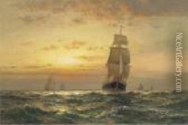 Shipping At Sunset Oil Painting - Edward Moran