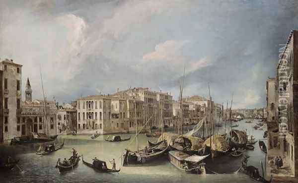 Grand Canal in Venice with the Rialto Bridge, c.1726-30 Oil Painting - (Giovanni Antonio Canal) Canaletto