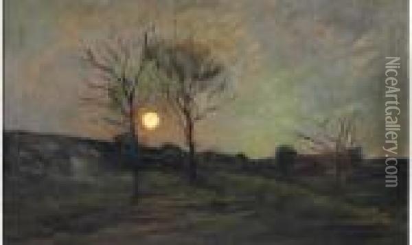 Clair De Lune, Aux Environs D'auvers Oil Painting - Karl Pierre Daubigny