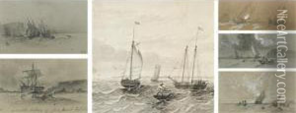 Sailboats At Sea: A Set Of Six Drawings Oil Painting - William Bradford