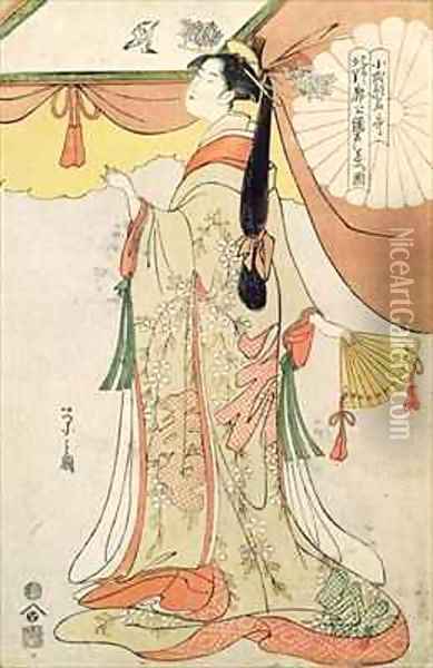 The Poetess Ko Shibuku Oil Painting - Hosoda Eishi