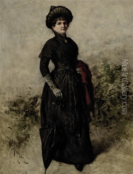 Bildnis Einer Dame In Schwarzem Kleid Oil Painting - Emmanuel Spitzer