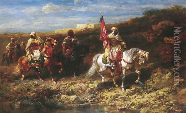 Arab Horseman In A Landscape Oil Painting - Adolf Schreyer