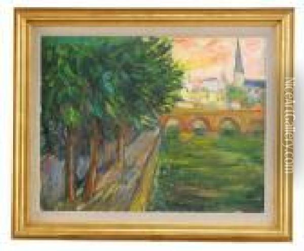 Stadsbild Fran Paris Med Floden Seine I Forgrunden Oil Painting - Ivan Ivarson