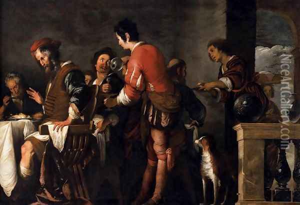 Banquet at the House of Simon (detail) 2 Oil Painting - Bernardo Strozzi