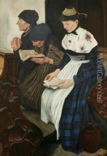 Drei Frauen In Der Berblinger Kirche Oil Painting - Fritz Schirrmacher