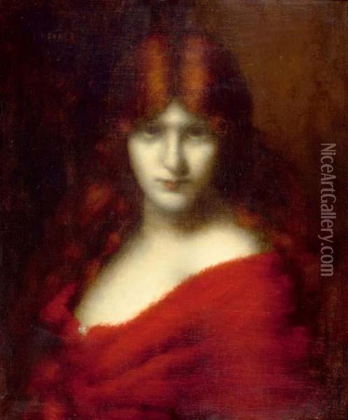 Portrait Of A Red Head. Oil Painting - Jean-Jacques Henner
