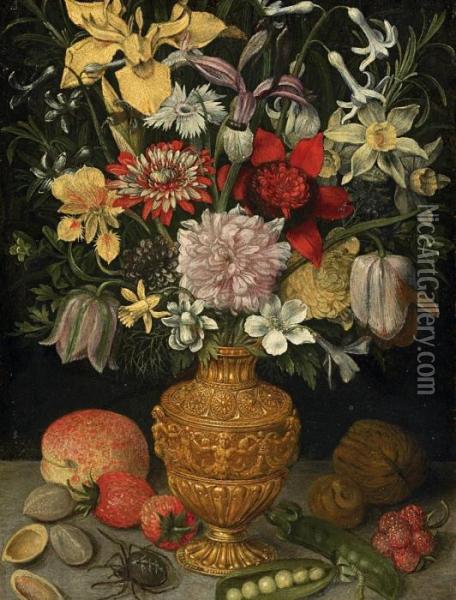 Blumenstrauss In Manieristischer Vase Blumensstrauss In Glasvase Oil Painting - Georg Flegel