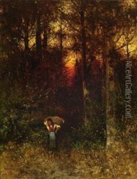 Holzsammlerin Auf Der
 Waldlichtung Oil Painting - Edmund Berninger
