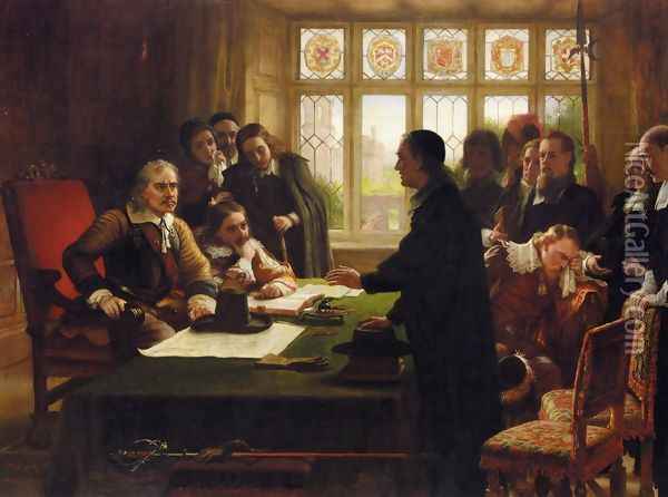 Oliver Cromwell and His Secretary John Milton, Receiving a Deputation Seeking Aid for the Swiss Protestants Oil Painting - Charles West Cope