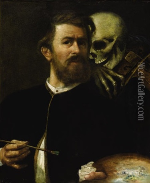 Self-portrait With Death Playing The Fiddle Oil Painting - Arnold Boecklin