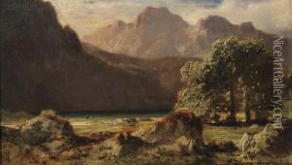 Mountain View By A Lake Oil Painting - August Albert Zimmermann