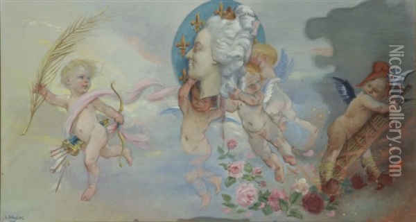 Glorification De La Reine Marie-antoinette Oil Painting - Adolphe Leon Willette