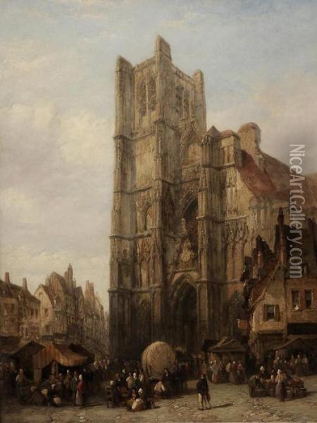 Cathedral At Auxerre On The Yonne Oil Painting - Lewis John Wood