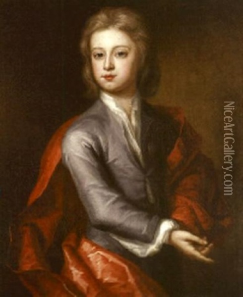 Portrait Of A Boy In A Lilac Coat And A Red Cloak Oil Painting - Charles d' Agar