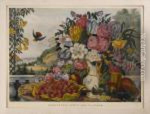 Landscape, Fruit, And Flowers
 , Ny Oil Painting - Currier & Ives Publishers