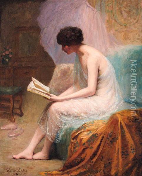 A Young Beauty Reading Oil Painting - Louise Amelie Landre