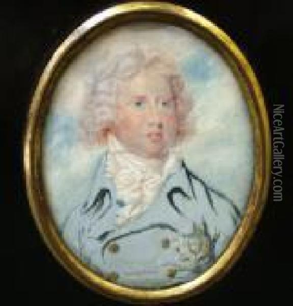 Head And Shoulders Wearing A Blue Coat With The Star Of The Orderof The Garter Oil Painting - Richard Cosway