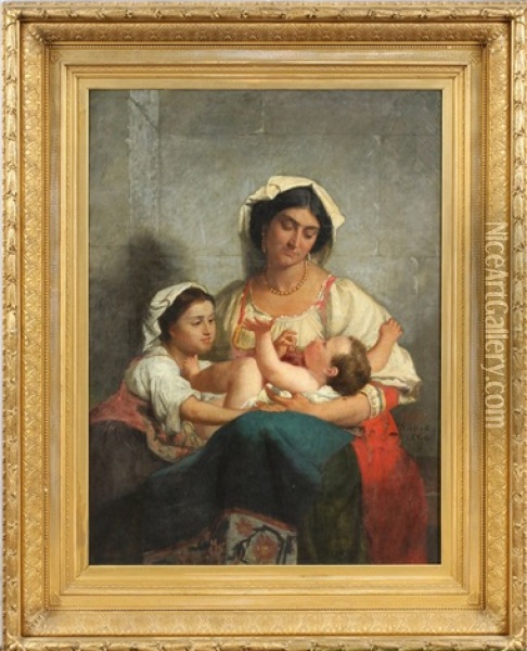 Mother And Children Oil Painting - Edward Harrison May