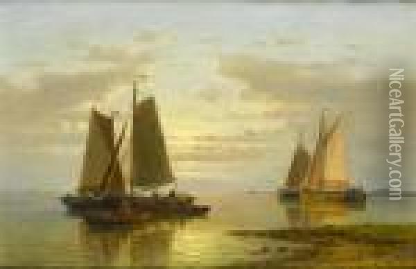 Dutch Fishing Vessels At Dawn Oil Painting - Abraham Hulk Jun.