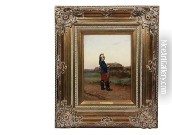 Portrait Of A French Cuirassier Oil Painting - Etienne Prosper Berne-Bellecour