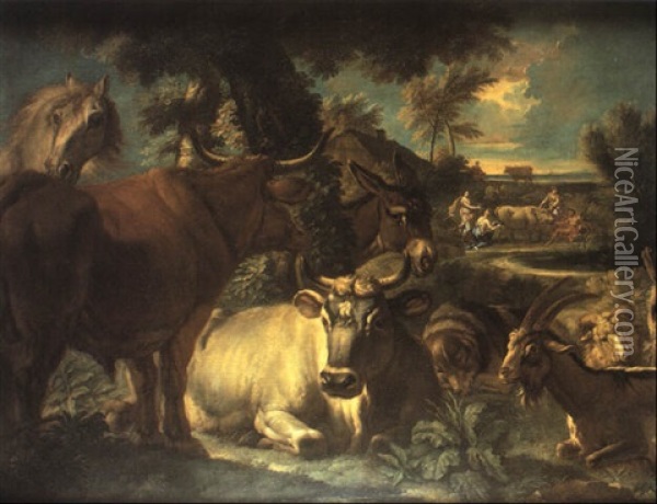 Animali In Un Paesaggio Con Io Oil Painting - Pieter Mulier the Younger
