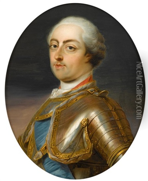 Portrait Of A Gentleman In Armor; Believed To Be Louis Xv Oil Painting - Carle van Loo