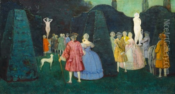 Courtly Party In A Park Oil Painting - Eugene Klinckenberg
