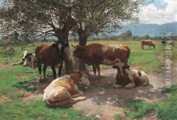 Ein Sonniger Weideplatz Oil Painting - Julius Hugo Bergmann