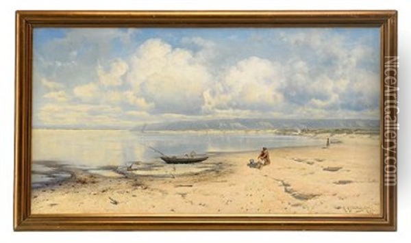 Riverbank Oil Painting - Konstantin Yakovlevich Kryzhitsky