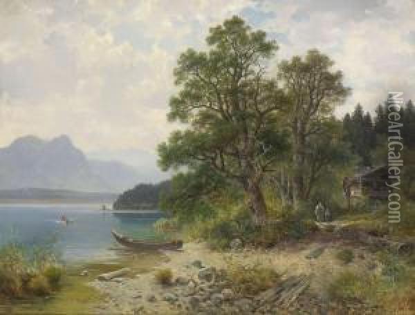 Am Ufer Des Chiemsees Oil Painting - Ludwig Skell