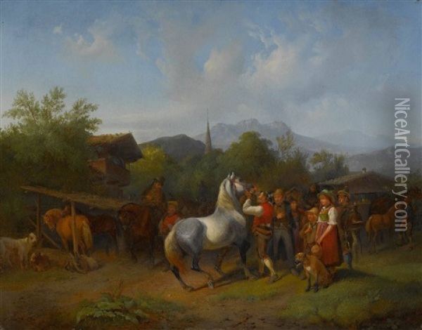 Rossmarkt Oil Painting - Heinrich Marr
