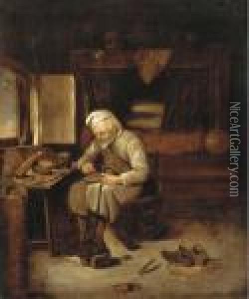 A Cobbler In His Workshop Oil Painting - Martin Dichtl