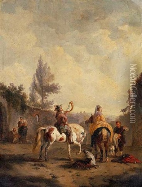 Hunters Resting In A Village Oil Painting - Paulus Constantijn la (La Fargue) Fargue