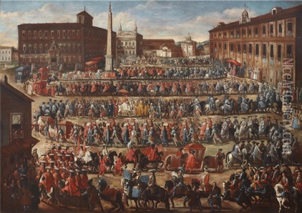 The Ceremony Of The Possesso Of Clemente Xi Oil Painting - Alessandro Piazza