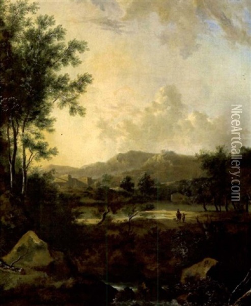 Sudlicher Landschaft Mit Bach Im Vordergrund Oil Painting - Frederick De Moucheron