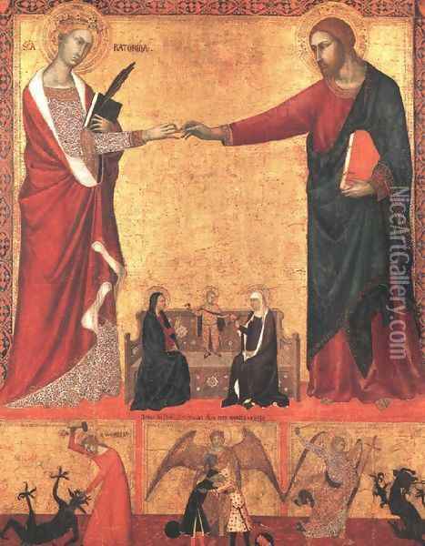 The Mystical Marriage of Saint Catherine 1340 Oil Painting - Barna Da Siena