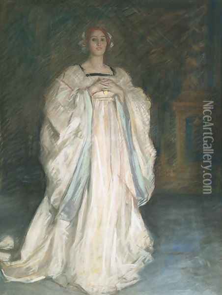 Woman in a White Dress Oil Painting - Edwin Austin Abbey
