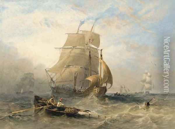 A collier brig, a lugger, and other fishing vessels off the north east coast Oil Painting - James Wilson Carmichael