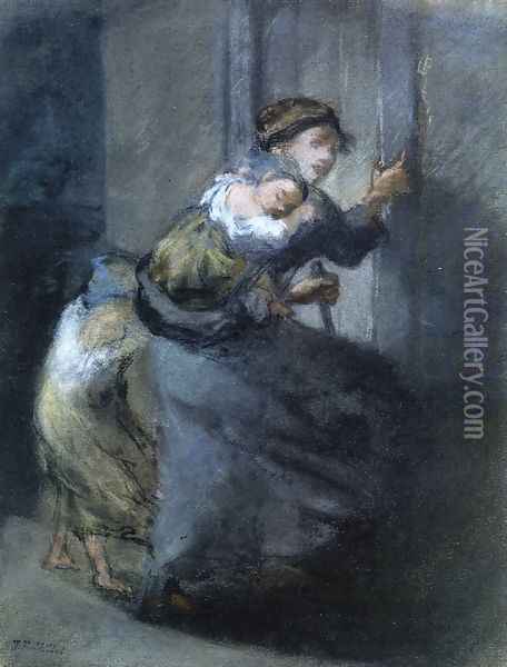 Mother and Two Infants Oil Painting - Jean-Francois Millet