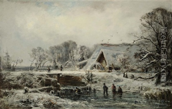 Winterlandschaft Mit Figurenstaffage Oil Painting - Joseph Hahn